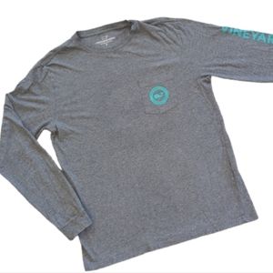 Vineyard Vines Whale Logo Long Sleeve Pocket Tee Gray and Teal Size Small